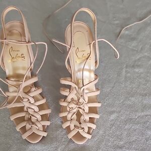 Christian Louboutin Nude Pink- Flamenqueen Style-  Strappy Heels 37 1/2